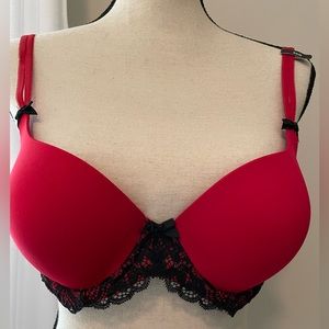 Modern Movement. Red with black lace trim. Super Sexy push up bra. Never worn.